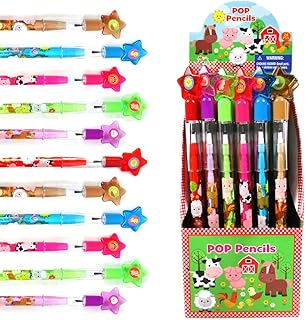 TINYMILLS 24 Pcs Farm Animals Stackable Push Pencil Assortment with Eraser for Party Favors Goodie Bag Stuffers VBS Classroom Rewards Pinata Fillers Carnival Prize Barnyard Party