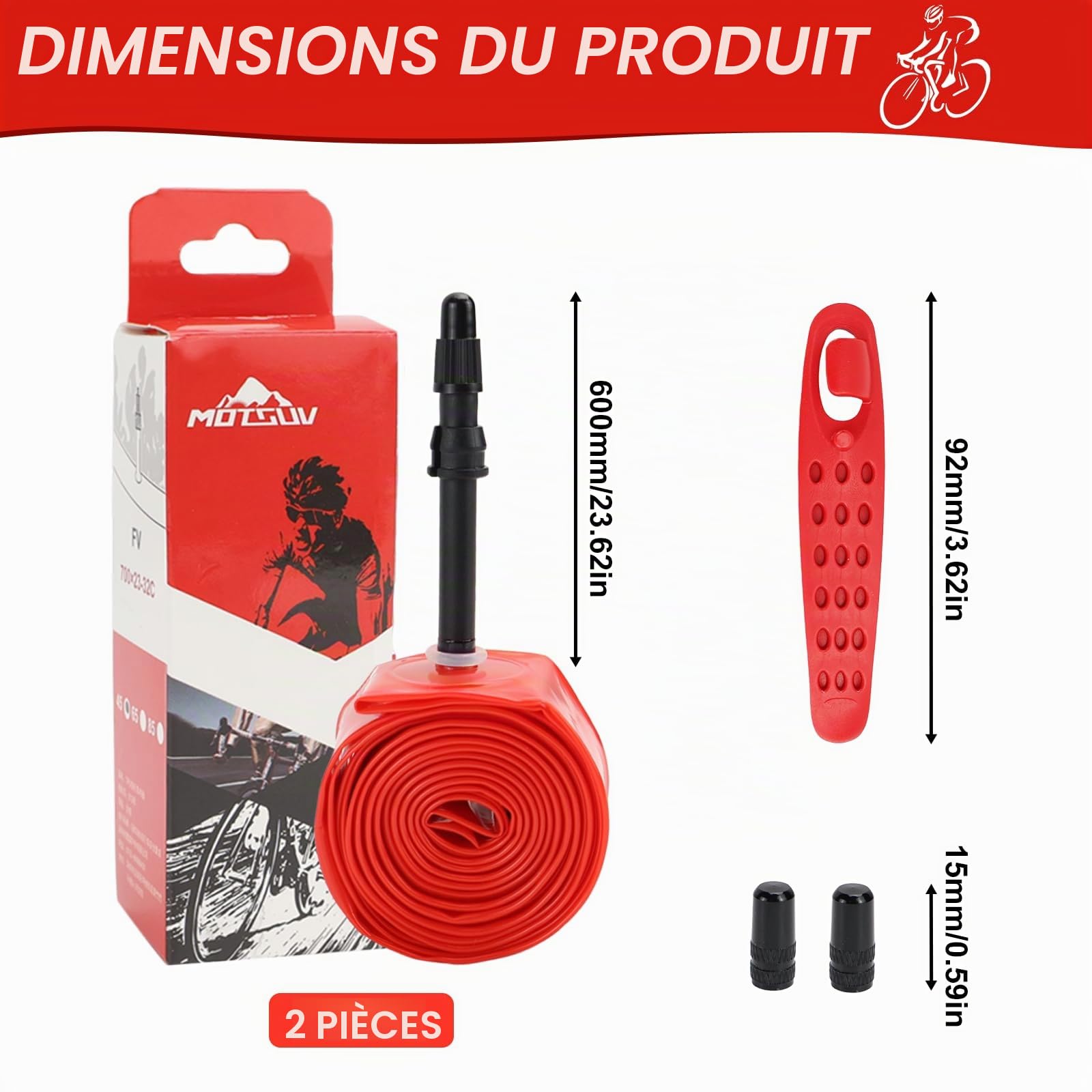 Lot de 2 chambres à air pour vélo de route 700 x 18-32C, valve française, en TPU ultra léger 33 g