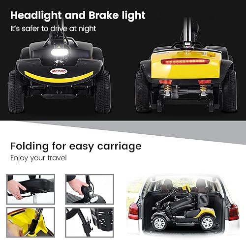 Miniatura 33 de Metro Mobility Patinetes con asiento para adultos, personas mayores, viajes, scooter motorizado eléctrico de 4 ruedas, 2 baterías extraíbles