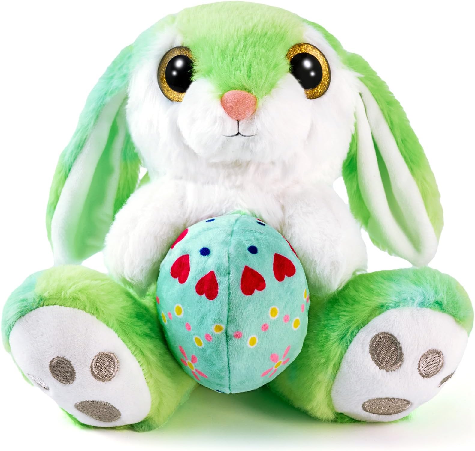 HO-EF Easter Plush Bunny with Egg(Reversible), 8.5" Bunny Stuffed Animal with Floppy Ears, Sitting Rabbit Bunny Plush Toy Great Gift for Kids Girls Boys Friend Birthday Decoration (Green)