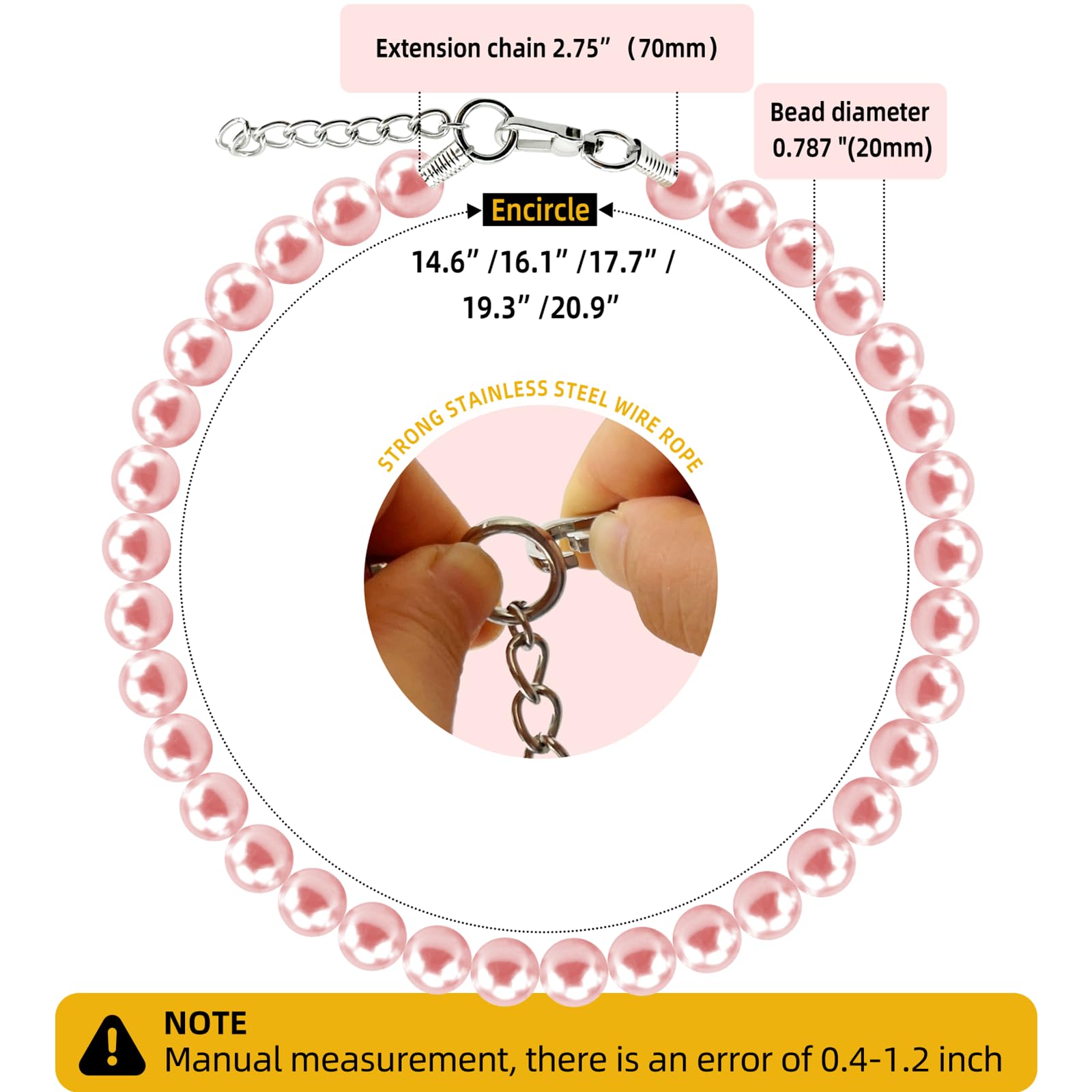 Bead Pets Chunky Pearl Dog Necklace Beads 19mm With Strong Stainl