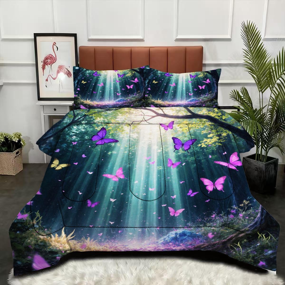 Couette 240 x 260 cm imprimée papillon en microfibre douce haute densité