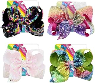 4Pcs/8 inch Glitter Sequin Bows for Girls Gift, Kalolary Large Hair Bows Alligator Clips Grosgrain Ribbon Hair Barrettes Accessories for Toddler Teens Girls Christmas Holiday Present
