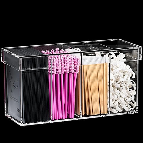 Miniatura 9 de Organizador de extensiones de pestañas con tapa, organizador de pestañas acrílicas para técnicas de pestañas, contenedor de suministros de pestañas