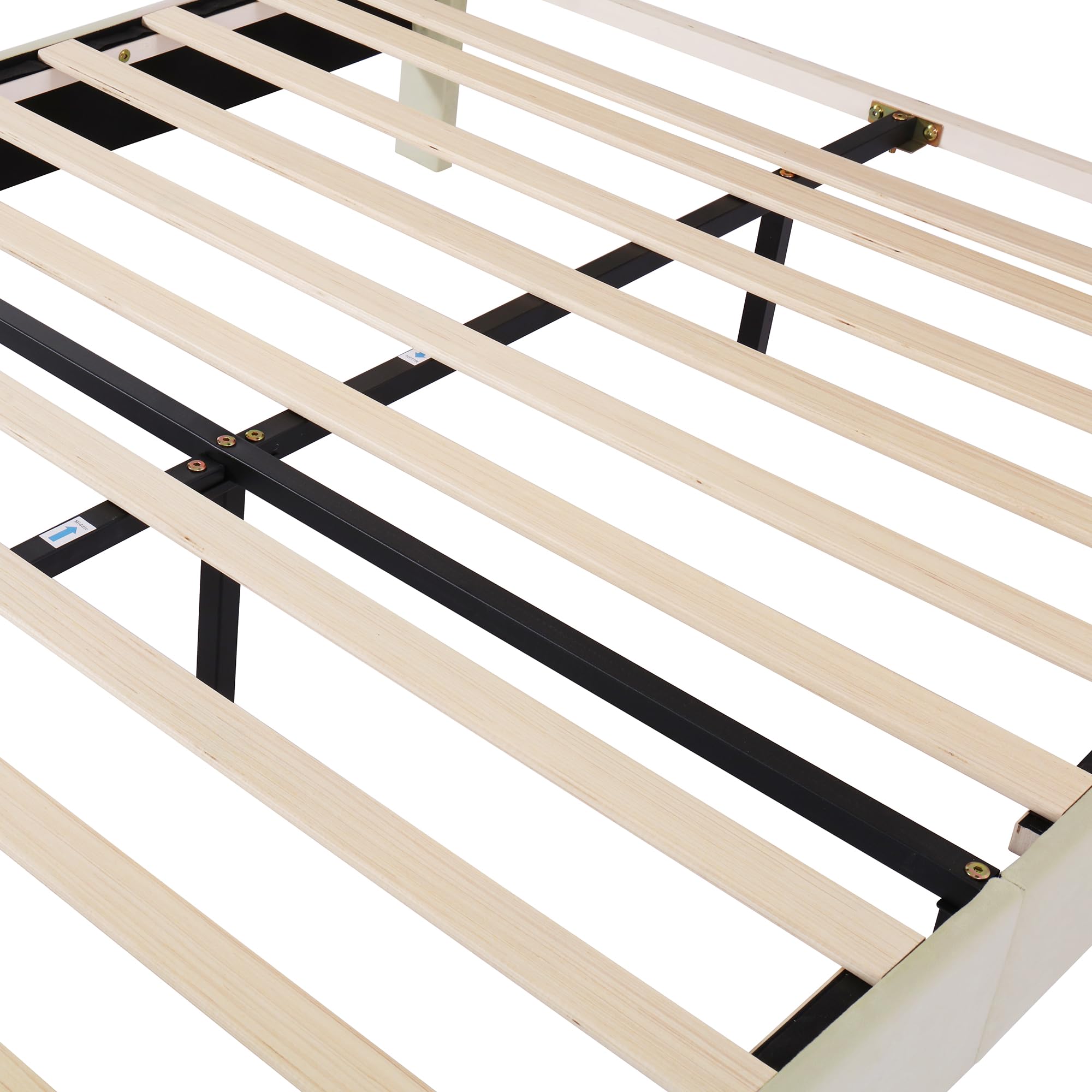 Idemon Letto imbottito 140 x 200 cm, con rete a doghe e testiera, letto per ragazzi, per adulti e adolescenti, rete a doghe in legno, facile da montare, testiera regolabile in altezza, velluto, beige