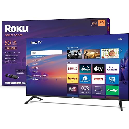 Roku Smart TV 2026 – 50-Inch Select Series, 4K QLED TV – Roku TV with Voice Remote – Flat Screen QLED Television with Wi-Fi for Streaming Live Local News, Sports, & Movies – Bluetooth Headphone Mode