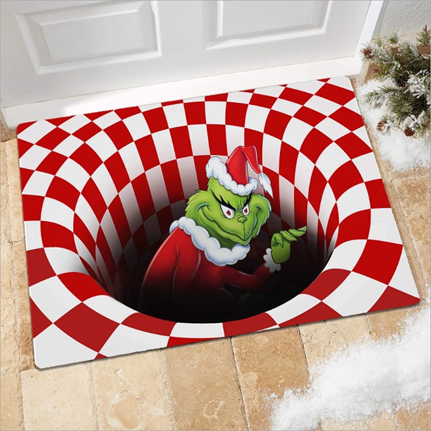 Beita Christmas 3D Illusion Doormat Non-Slip Floor Mat Christmas Party Decorations Suit for Any Deck, Patio, Porch, Veranda (60 * 90 CM, Red)