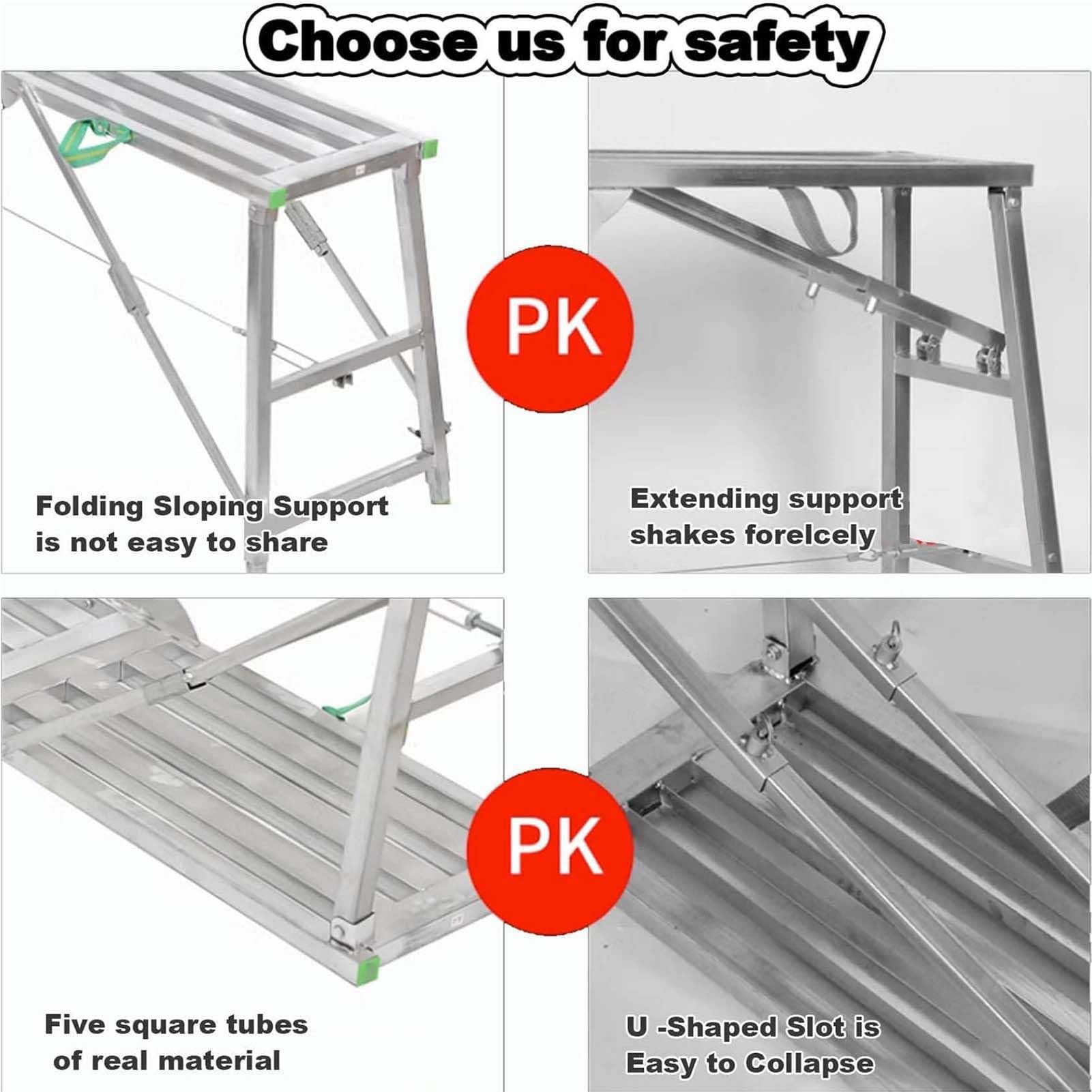 Plataforma Plegable con trampilla, andamio portátil Plegable Ajustable con Altura Regulable, Carga máxima de 400 kg para Trabajos de Pintura y construcción (001200cm).