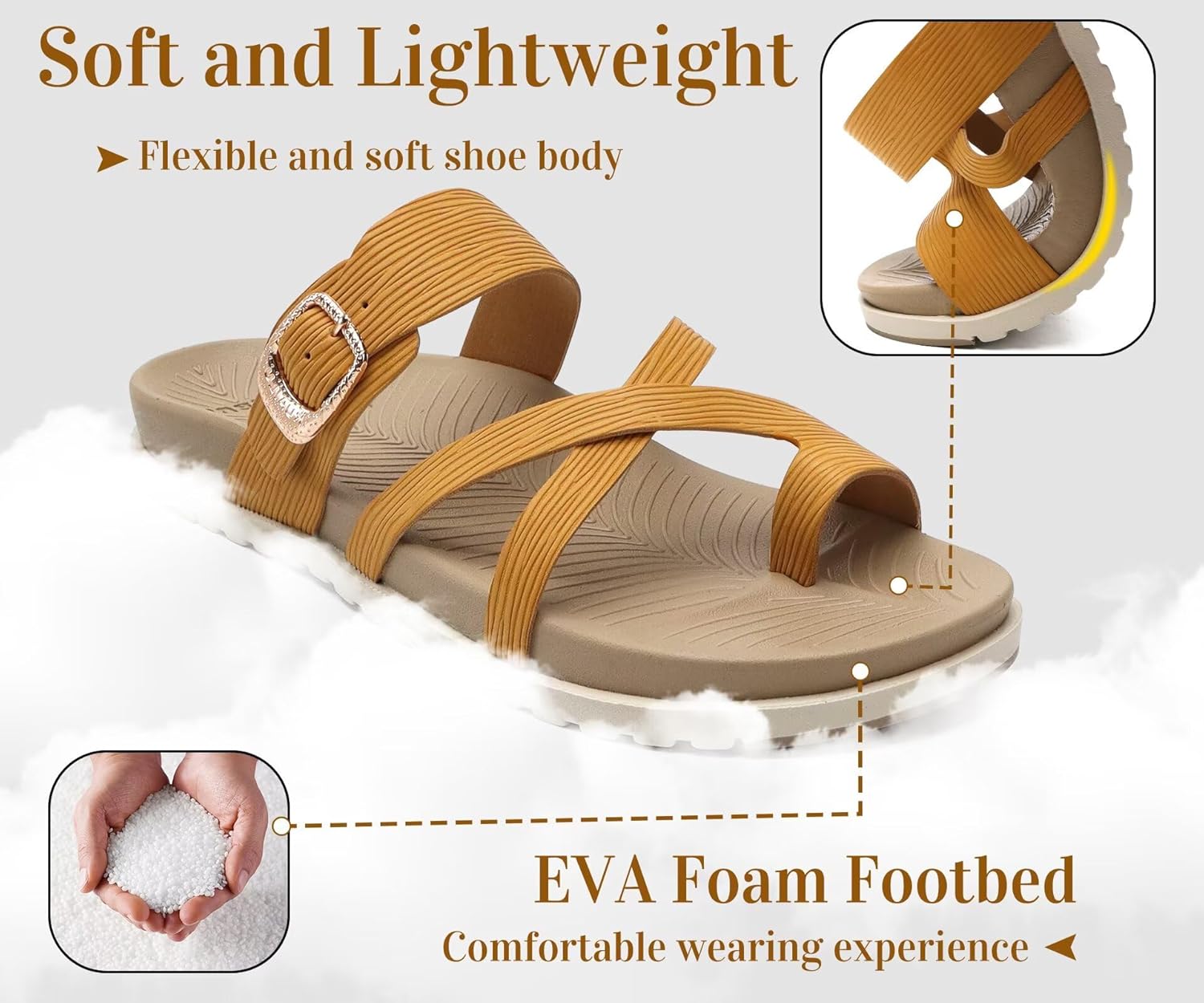 KuaiLu Womens Orthopedic Sandals With Comfortable Arch Support Cushion Yoga Mat Slides Fashion Summer Beach Flat Sandles Adjustable Open Toe Travel Outdoor Plantar Fasciitis Flip Flops Beige9 - Image 5