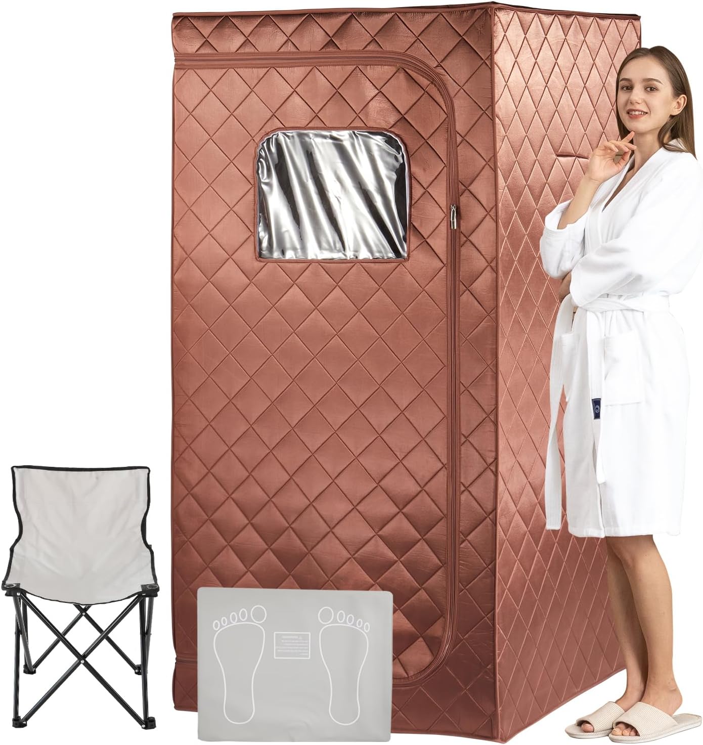 Far Infrared Portable Sauna, Personal Dry Sauna Spa for Relaxation, Sauna Tent with Heating Foot Pad, Portable Chair, Remote Control, 140℉ Temerature, Full Size Indoor Sauna for Home & Gym