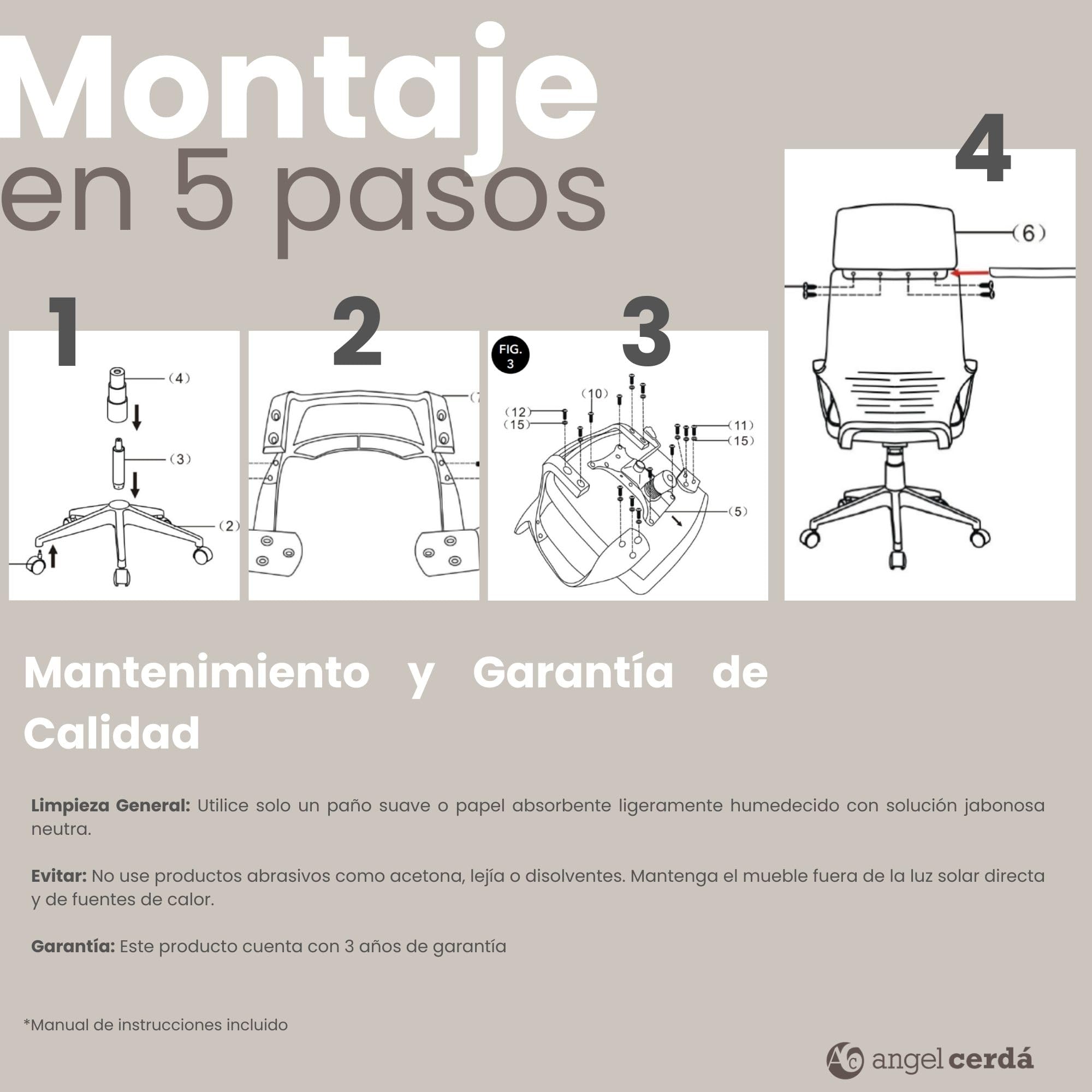 Angel Cerdá – Silla Escritorio Premium Giratoria, Tapizada en Tela Gris | Silla Escritorio Ergonomica Respaldo Ancho y Reposabrazos | Patas Acero Cromado | 63 x 63 x 117/127 cm