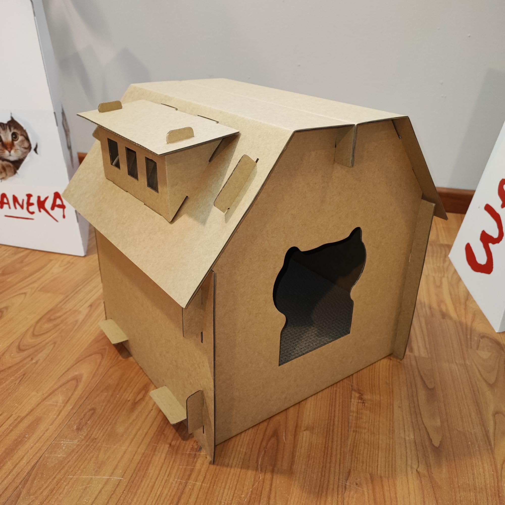 Mansion de Carton para Gatos Casa de Carton para Gato Rascador Espectacular casa para Montar Escondite Corrugado