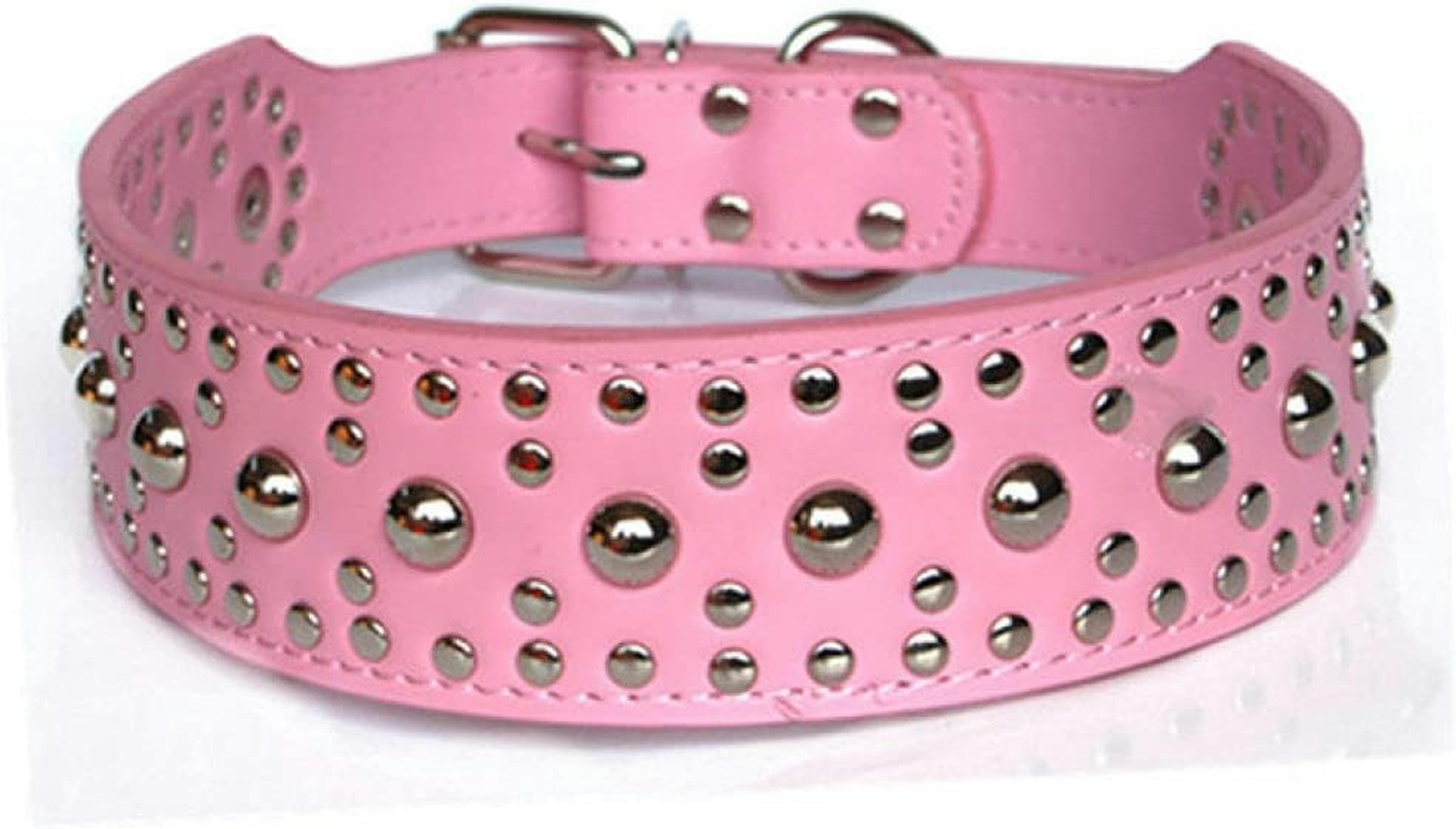Hundezubehör, verstellbares Lederhalsband mit Nieten und Pilzbesatz, stilvolles und ansprechendes Halsband, rot, L