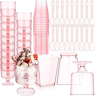 Dessert Cups with Spoons Mini Clear Plastic Dessert Parfait Cup Round Go...