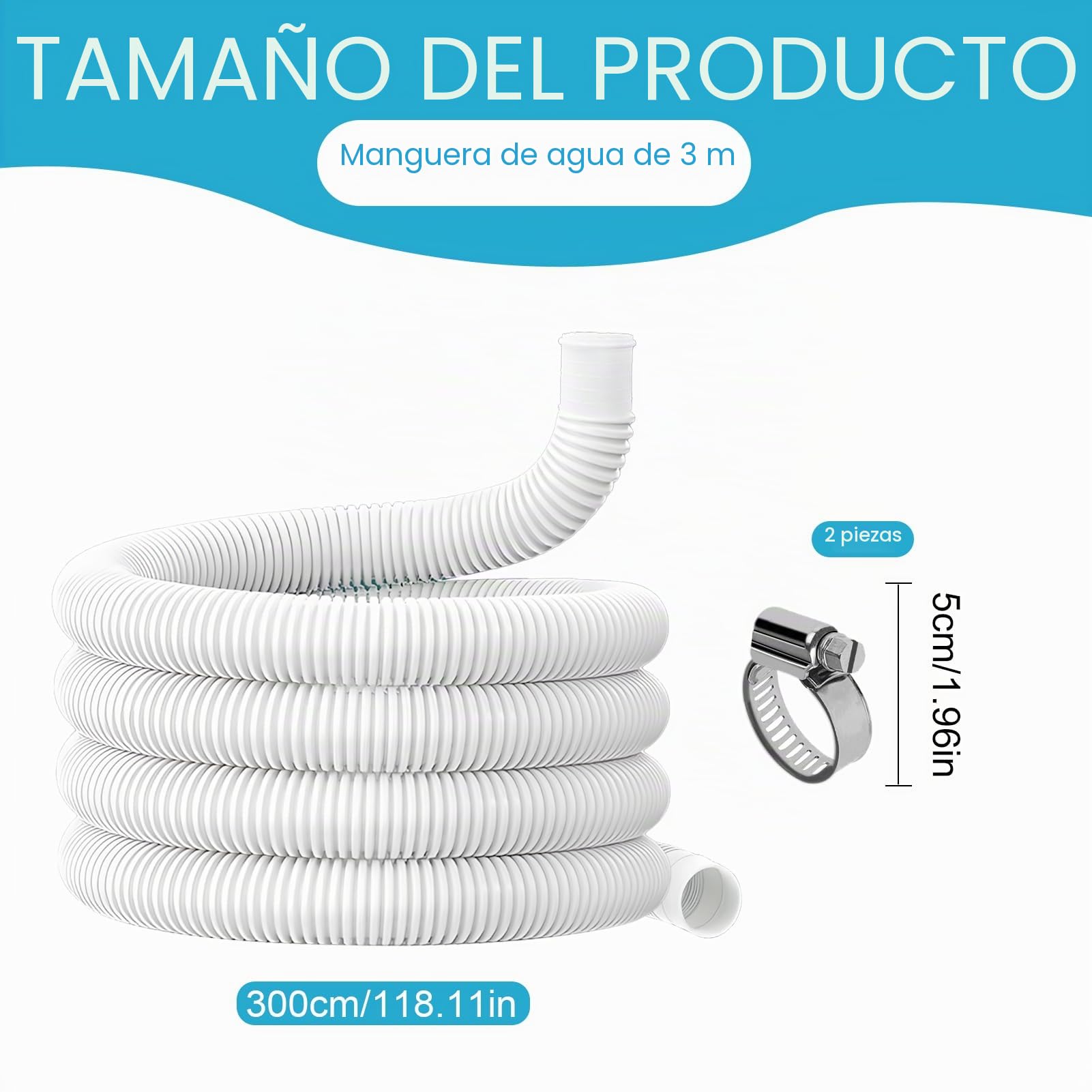 Mangueras Piscina de 32 mm de diámetro, para accesorios de piscina de pie, manguera de repuesto para bomba de piscina, 300 3,2 cm, manguera de repuesto para filtro (Blanco 3 m)