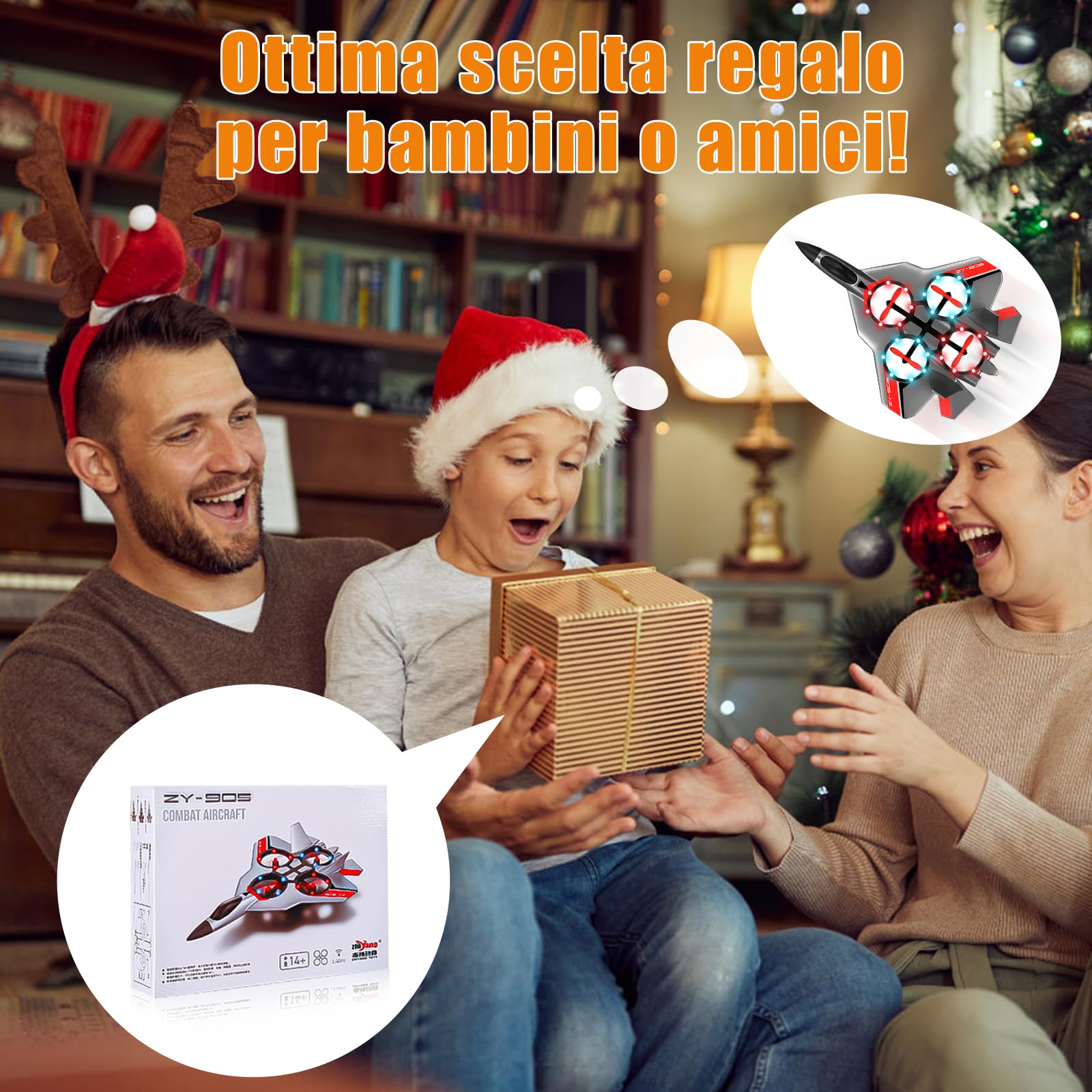 JONRRYIN Aereo Telecomandato, 2,4 GHz Aereo Radiocomandato Con Batterie e Stabilizzatore Giroscopio a 4 Assi con Luci a LED, Giocattolo Regalo per Adultos Bambini e Principianti (Grigio)