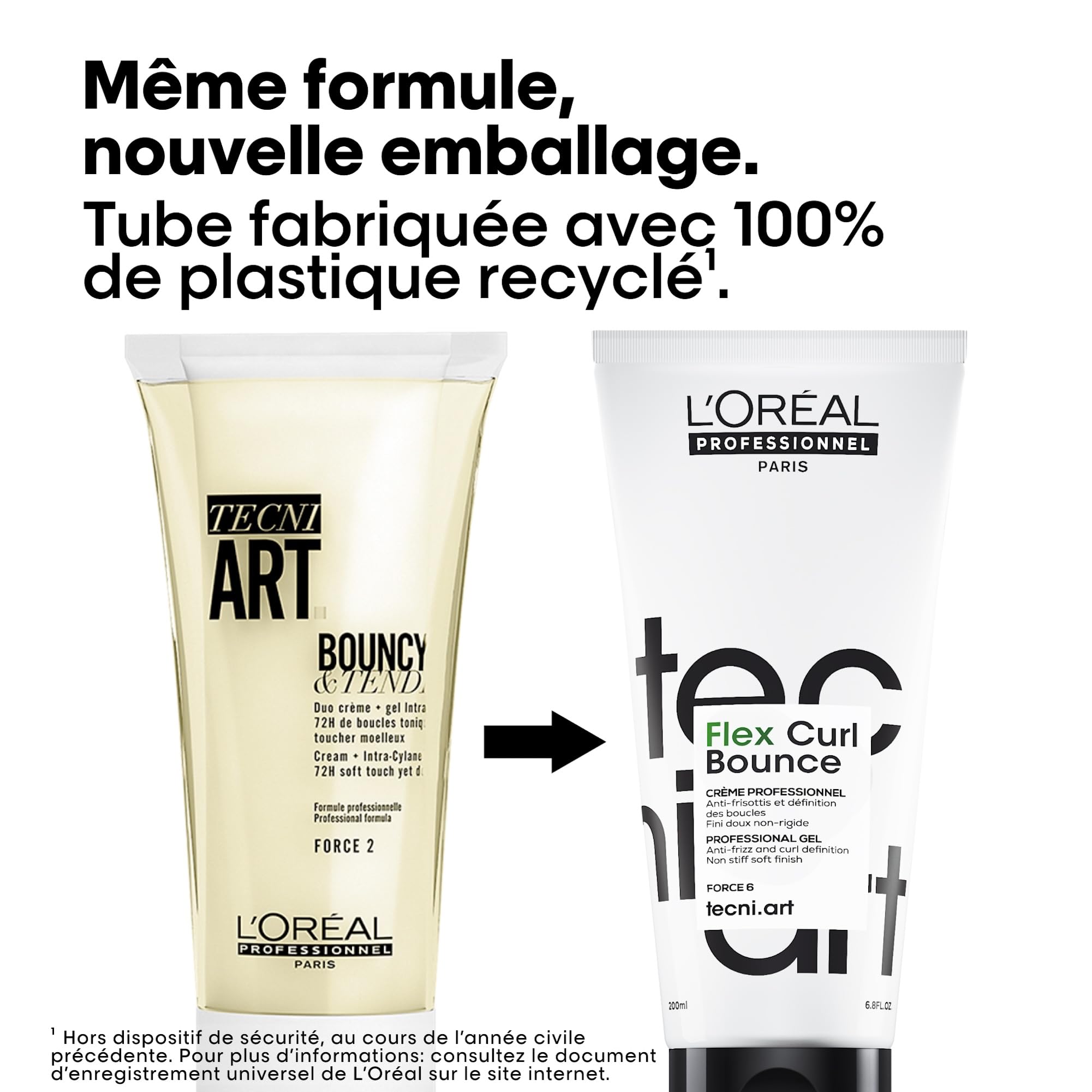 L'Oréal Professionnel, Crème Gel Coiffant Bouncy & Tender, Force 2, Volume 72H & Boucles Toniques et Souples, Anti-Frisottis & Anti-Humidité, Non Collant & Non Gras, Tecni Art 150 ml