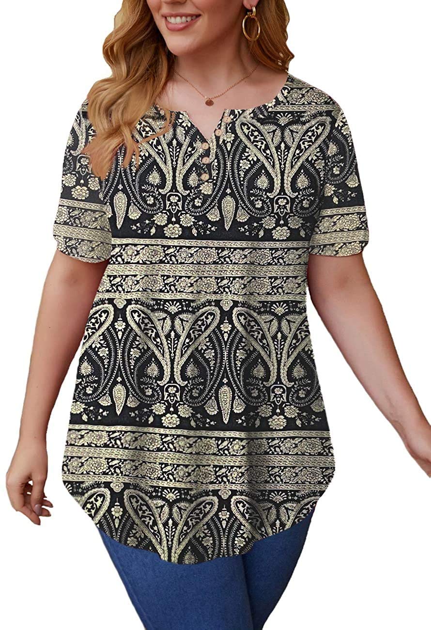 Maavoki Camiseta de Manga Corta para Mujer de Gran tamaño de Verano con Cuello Redondo y Manga Corta de Encaje, Elegante