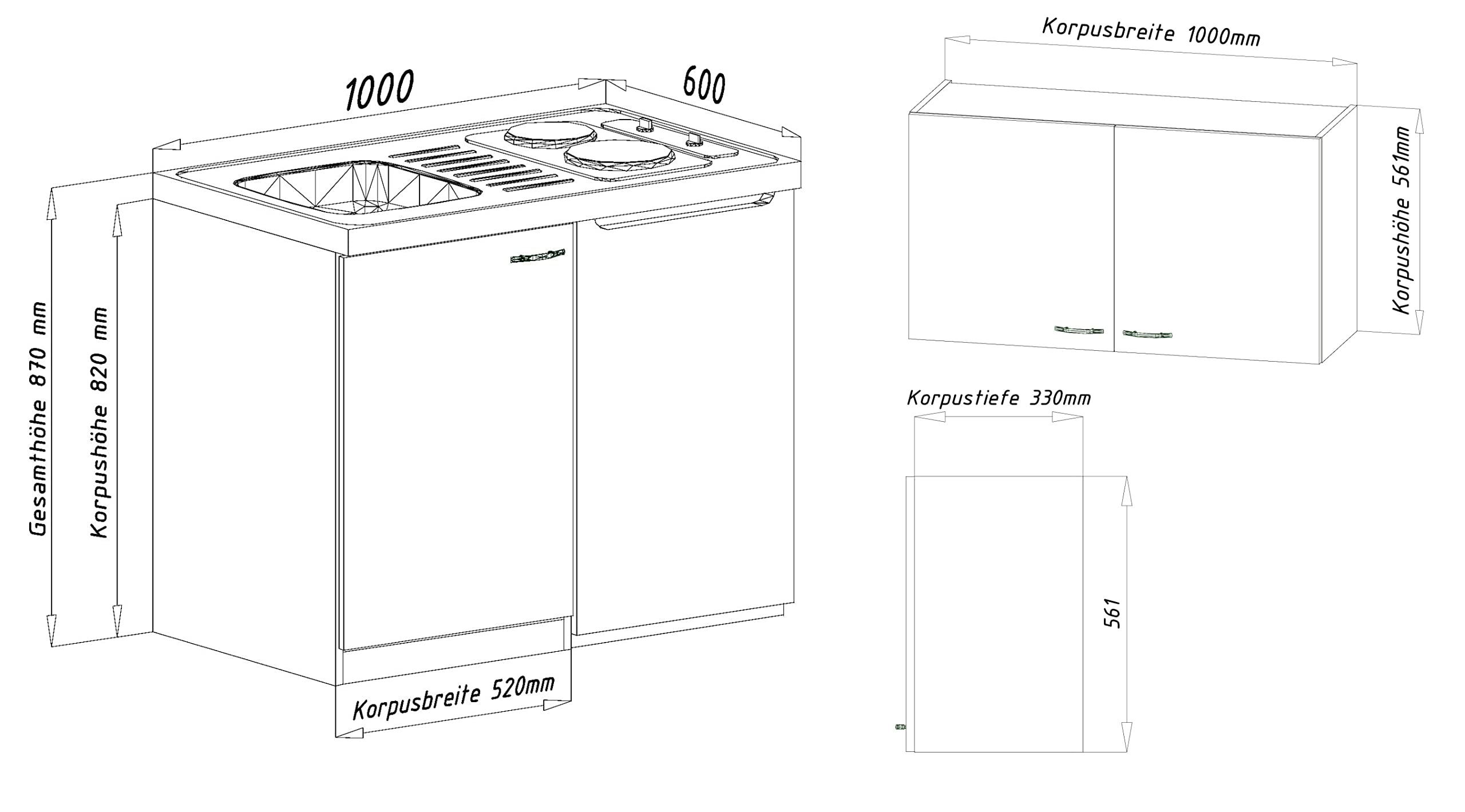 respekta Cucina mini-cucina singola Pantry Bianco Levin 100 cm