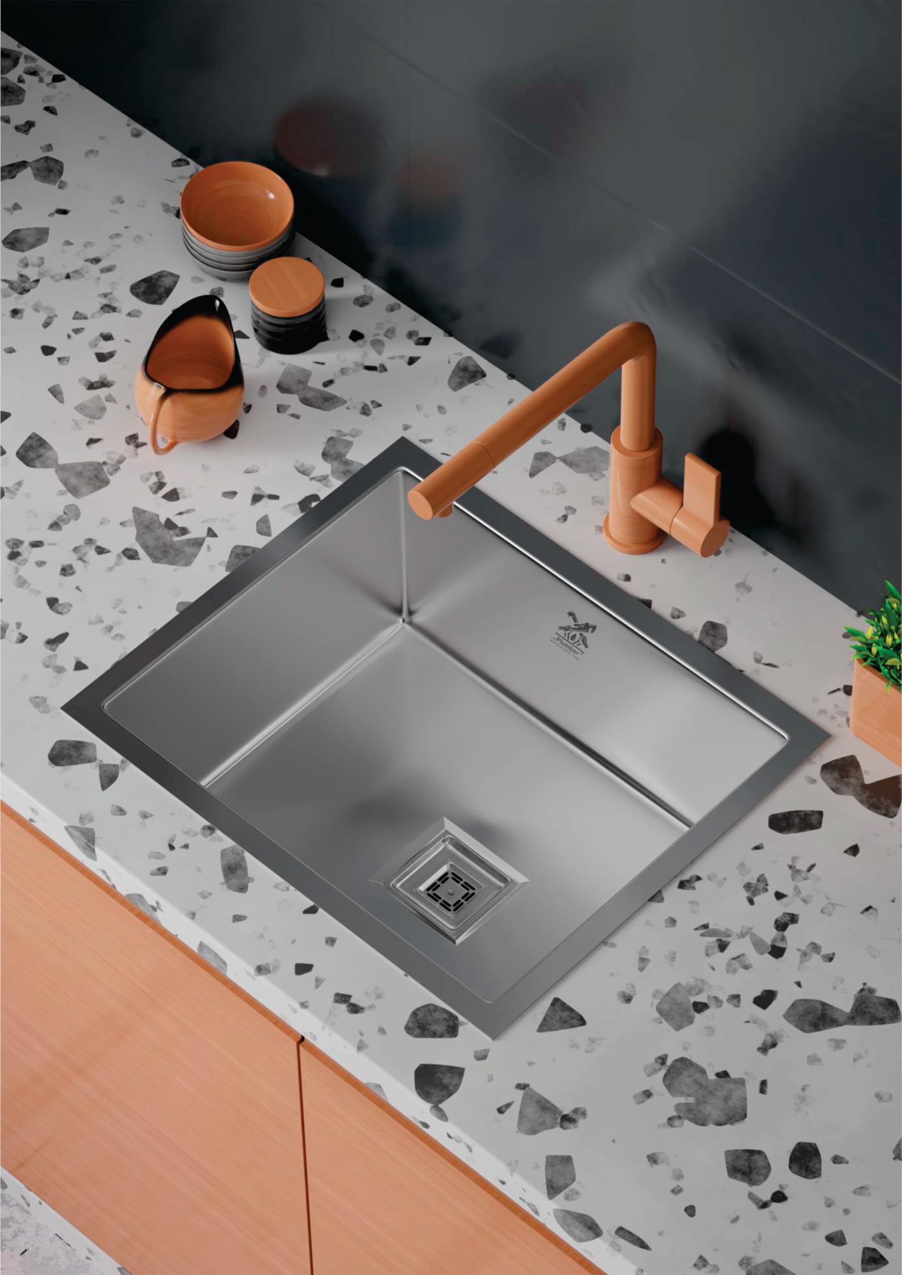 STT PLUMBER 18 * 16 * 10 202 GRADE STAINLESS STEEL SINGLE BOWL KITCHEN SINK