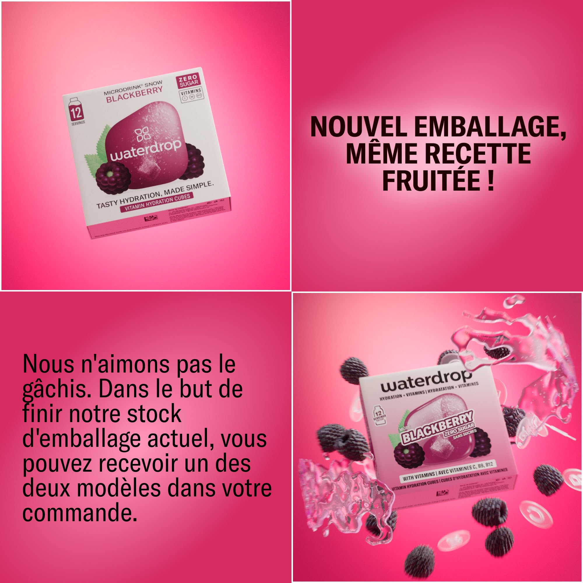 waterdrop® Coffret Microdrink | 48 waterdrop boisson en cube effervescente en 4 saveurs | Extraits naturels de fruits et de plantes | Avec vitamines | Boisson sans sucre | Eau aromatisée en pastille