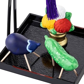 緑色の馬形陶器装飾品セット 盆用品 お盆飾り 『 陶器製 精霊馬 ( 牛馬人形 ) 3色 』 牛 馬