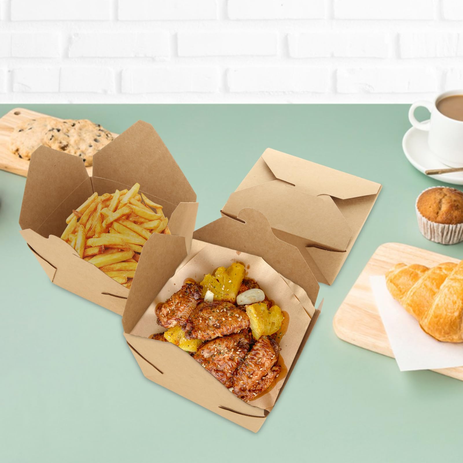 100 scatole di carta kraft usa e getta, 130 × 106 × 65 mm, biodegradabili, contenitori per alimenti e snack, scatole da asporto in cartone a