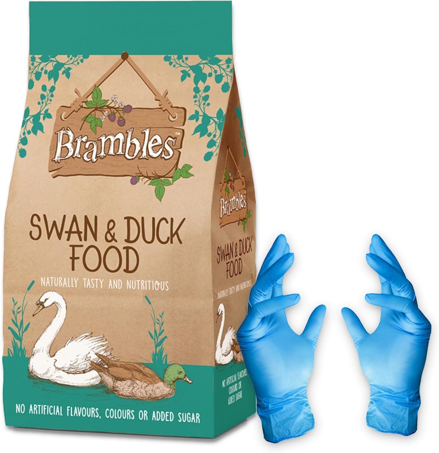 Brambles Floating Swan, Duck & Geese Food Complimentary Feed with Nutrients, Vitamins & Minerals with KasaBona Gloves (1.75kg (Pack of 1))