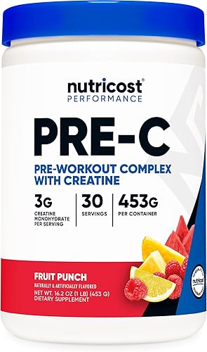 Nutricost Complejo pre-entrenamiento pre-C con creatina (ponche de fruta 30 porciones) en polvo - Boost Fintess Rutinas, 15.98 oz