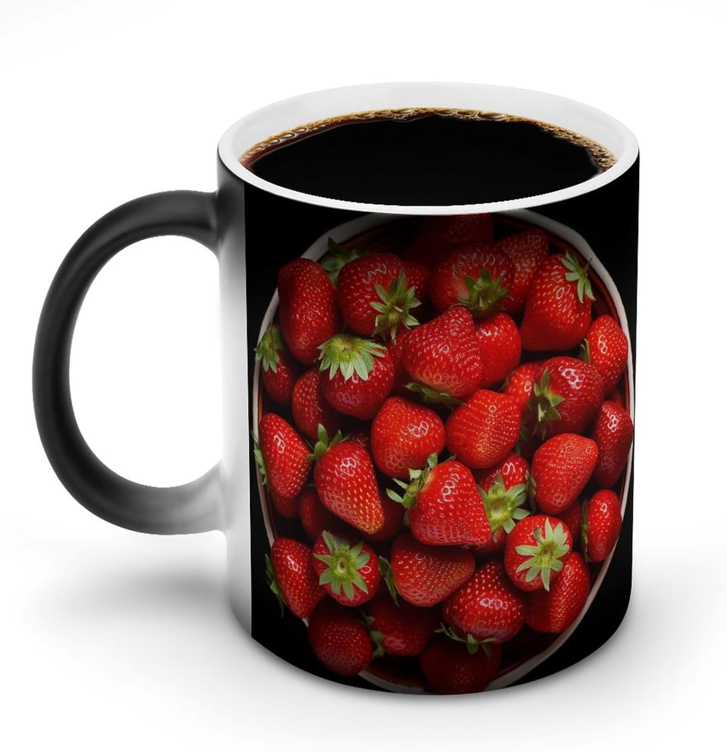 Color Changing Cups,Strawberries in Bowl Printed 11 Oz Ceramic Cups for Birthday Men Women