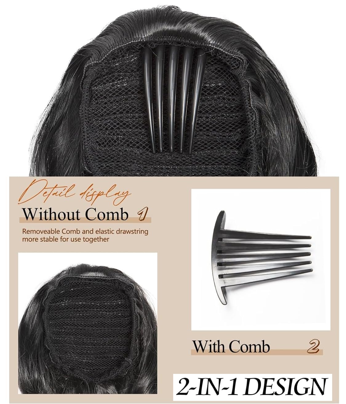 PORSMEER Dark Brown Hair Bun Ponytail Extension,Short Straight Synthetic Hairpiece Drawstring Ponytail Bun Extensions with Comb Clip in Fake Pony Tails Hairpieces for Women Daily Party - Image 4