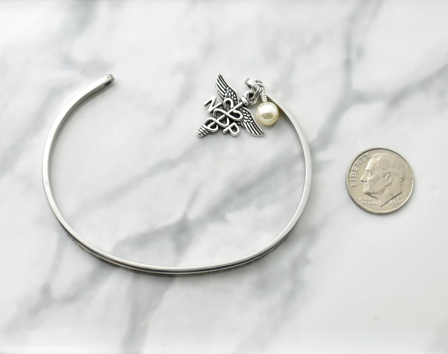MOM & THREE DAUGHTERS Nurse Practitioner Bracelet Stainless Steel | NP Caduceus | She Believed She Could So She Did Engraved Bracelet | Gift For Women | Gift for Birthday or Retirement