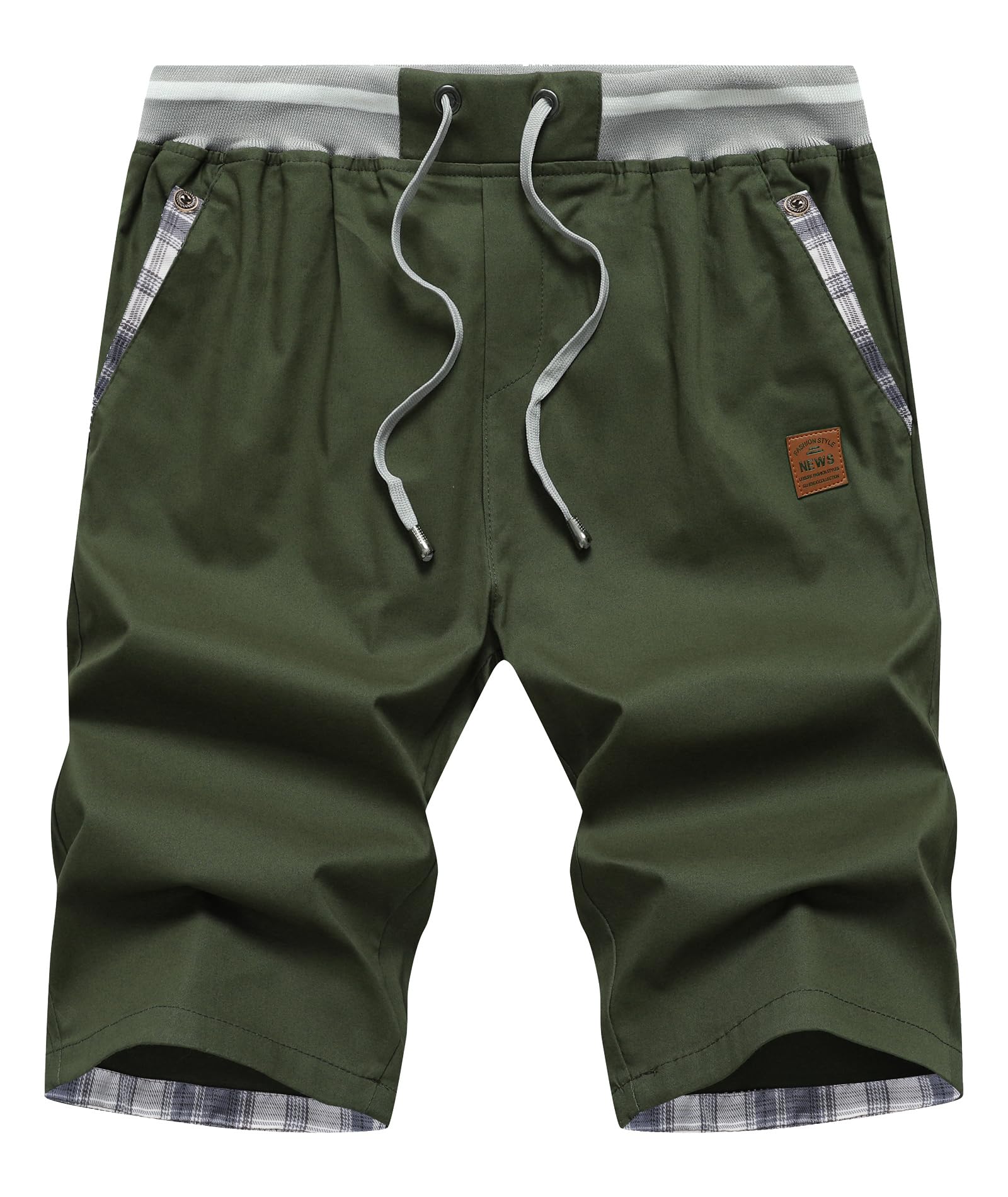 Djtnzdm Chino Shorts for Men UK Summer Cargo Shorts Elasticated Waistband Mens Bermuda Shorts Cotton Adult Classic Fit (M Green)