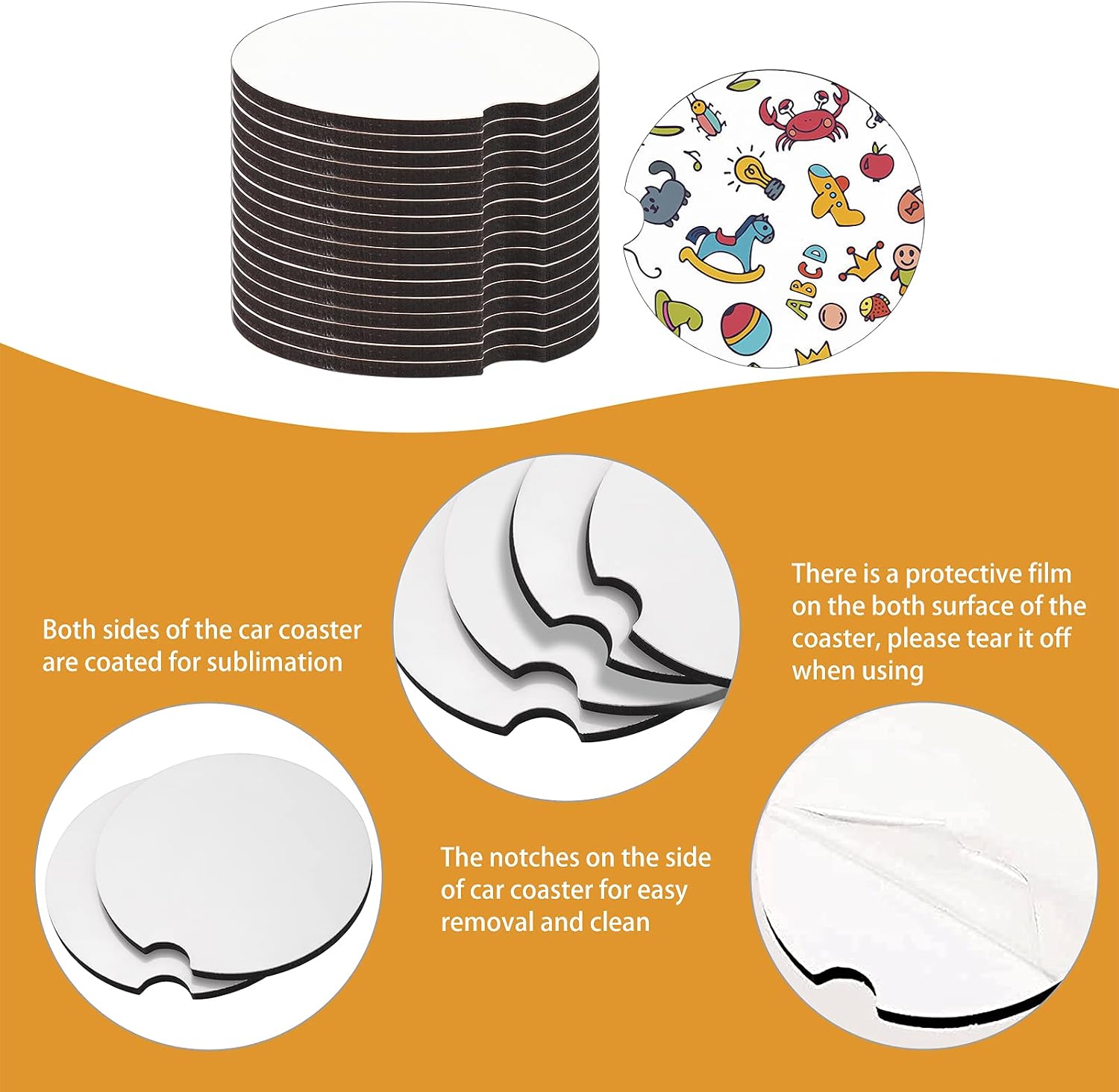 Sublimation Blanks Car Cup Coasters, MDF Hardboard Sublimation Coasters Blanks, Absorbent Heat Transfer Cup Coasters for Drinks, Party Supplies Coasters and DIY Crafts (White-12 Pcs)
