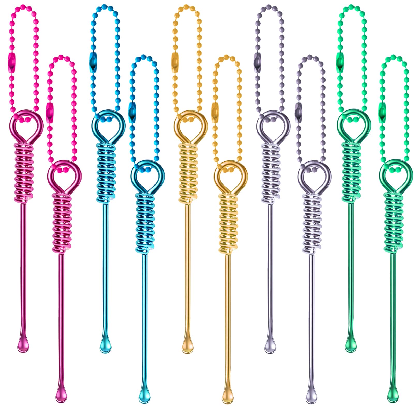 10 Pcs Tiny Spoons for Spices with Metal Chains, 2.8 Inch Mini Spoons Set, Metal Tiny Shovels, Mini Shovel Home Supplies Pendants Necklace for Keys,