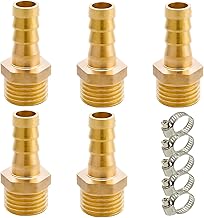 MEISO 5 Pièces Raccord Cannelé en Laiton pour Tuyau, Embout de Tuyau en Laiton G3/8" Mâle, Raccords Cannelés 3/8" BSP Mâle x 10 mm Adaptateur de Tube avec 5 Colliers de Serrage, Raccord Fileté