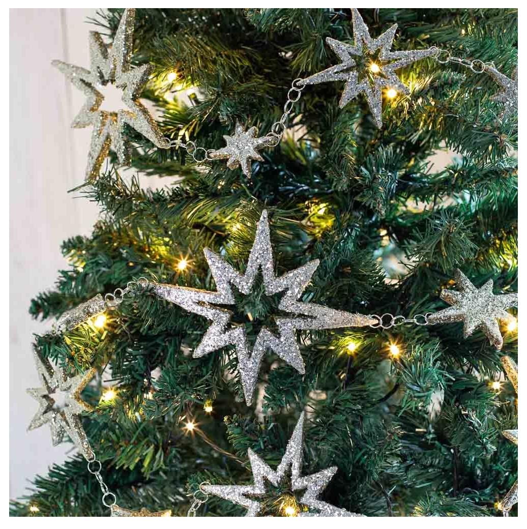 Platinum Glittery Star Garland by Factory Direct Craft - Sparkling Star Garland for Christmas Decorating and Holiday Displays - 84 Inches Long