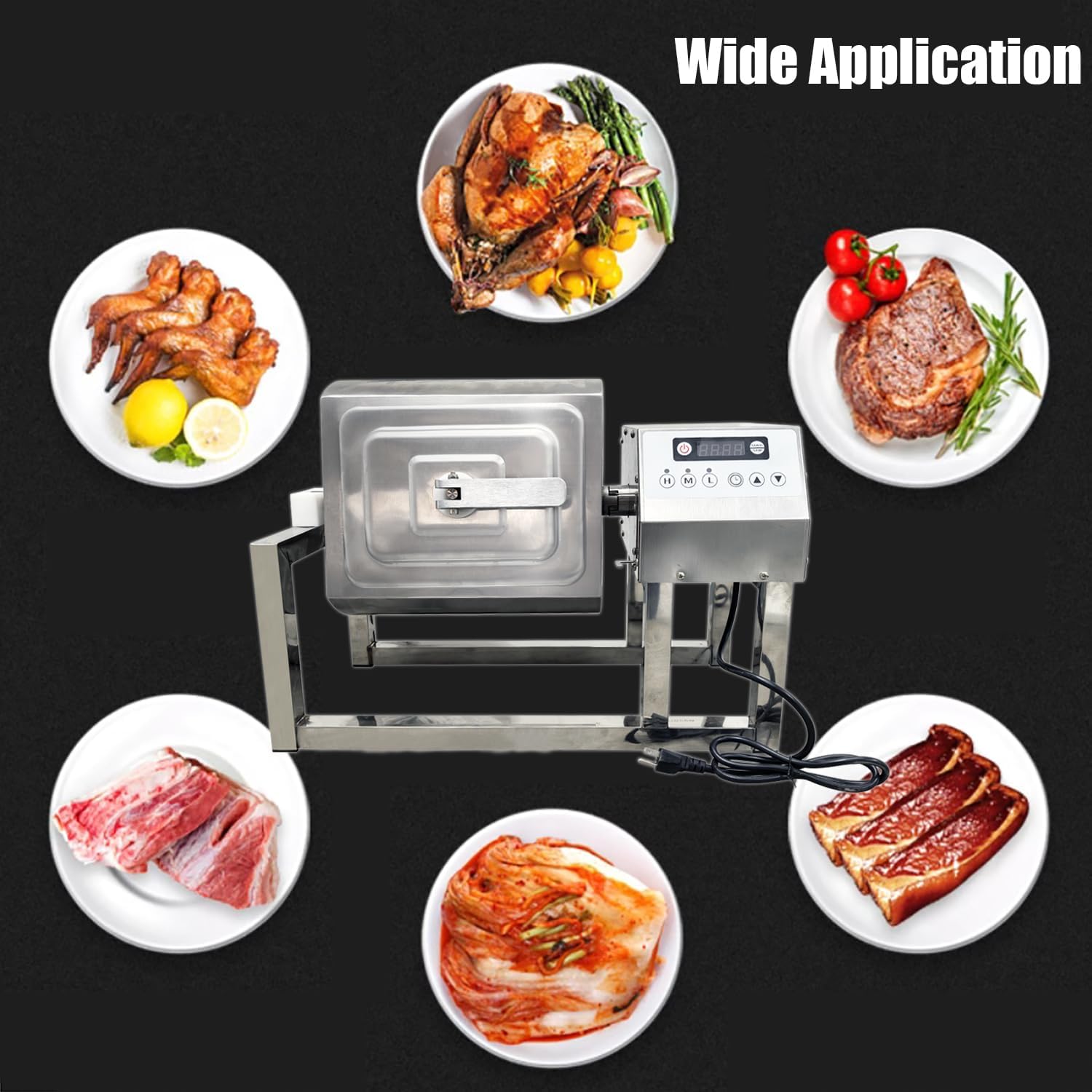 INTSUPERMAI Commercial Meat Tumbler Marinator, Stainless Steel Tumbling Marinator, 110V 40W, Max.20LBS, Bidirectional Rotation,3 Speeds, Meat Tenderizer for Chicken Pork Fish Steak