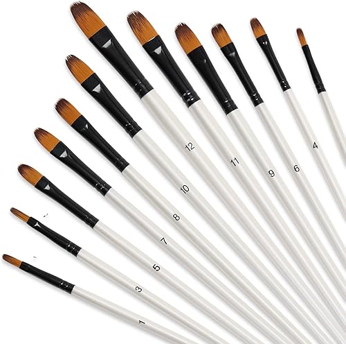 Filbert - Juego de 12 pinceles de pintura para óleo acrílico, acuarela, gouache, artista, kits de pintura profesional con puntas de nailon