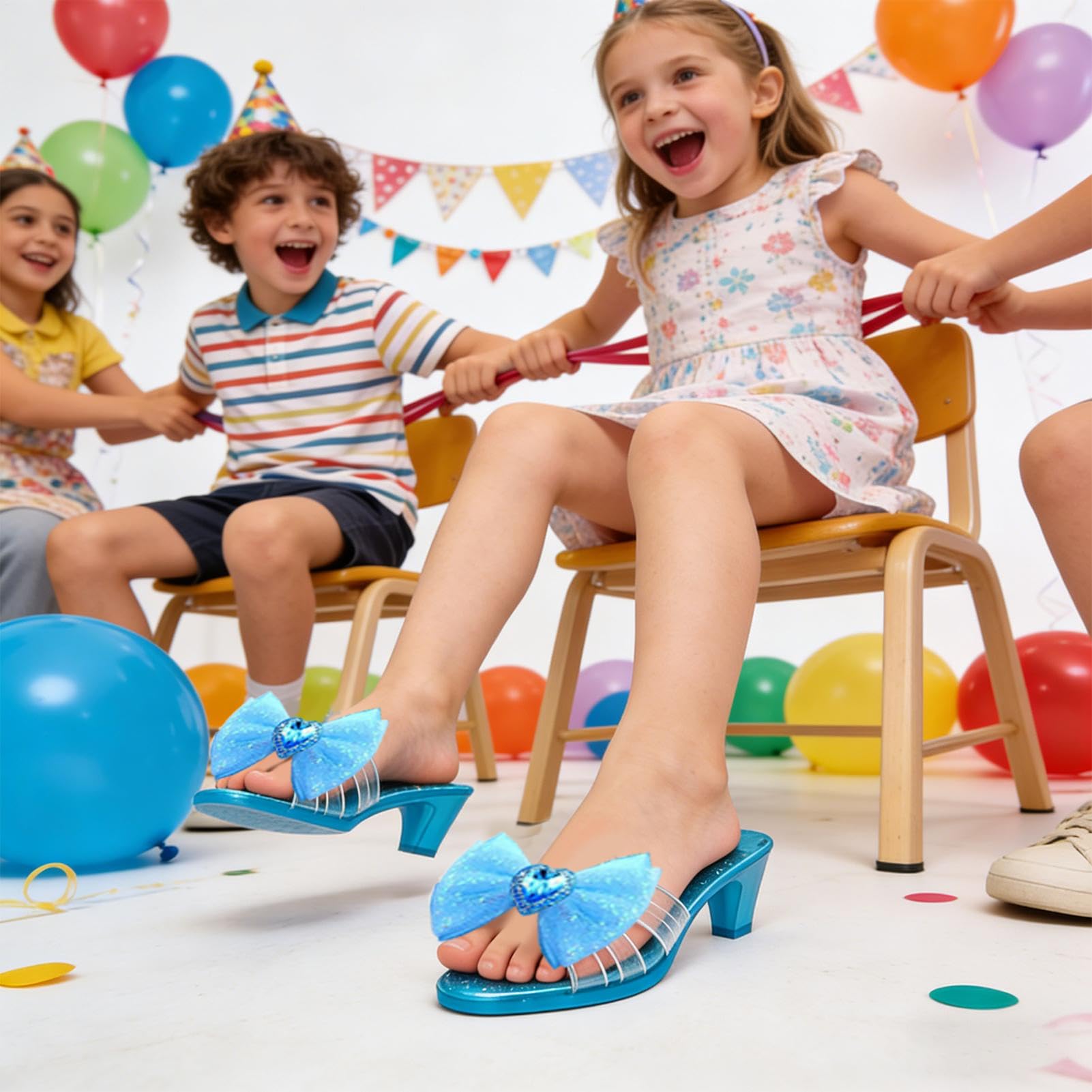 Prinzessin Spielschuhe Set - Glänzende Keil Highheels Krone Optik, Kinder Rollenspiel | Kreative Verkleidung Auftritts Accessoire Stil Konzept, Zauberhafte Kostüm Ergänzung mit Geburtstag Bühne Fest E