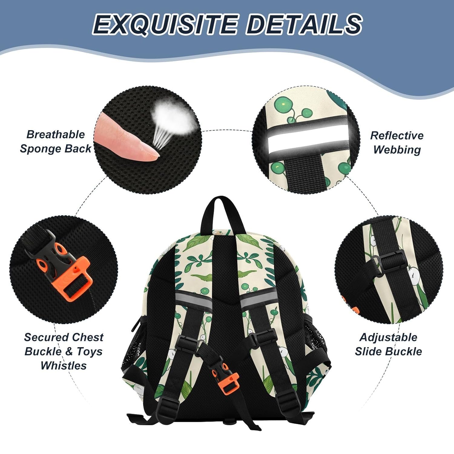 Floral Foliage Berry Ivory Toddler Harness Backpack for Boys Girls 3-6 Years Kids Backpack with Anti Lost Safety Leash Baby Harness Bookbag for Preschool Travel Walking