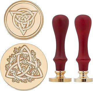 CRASPIRE 2 Set Celtic Knot Wax Seal Stamp Kit Heart Sealing Wax Stamp Removable Brass Stamp Head with Wooden Handle for Wedding Invitations Envelope Christmas Thanksgiving Gift Wrap