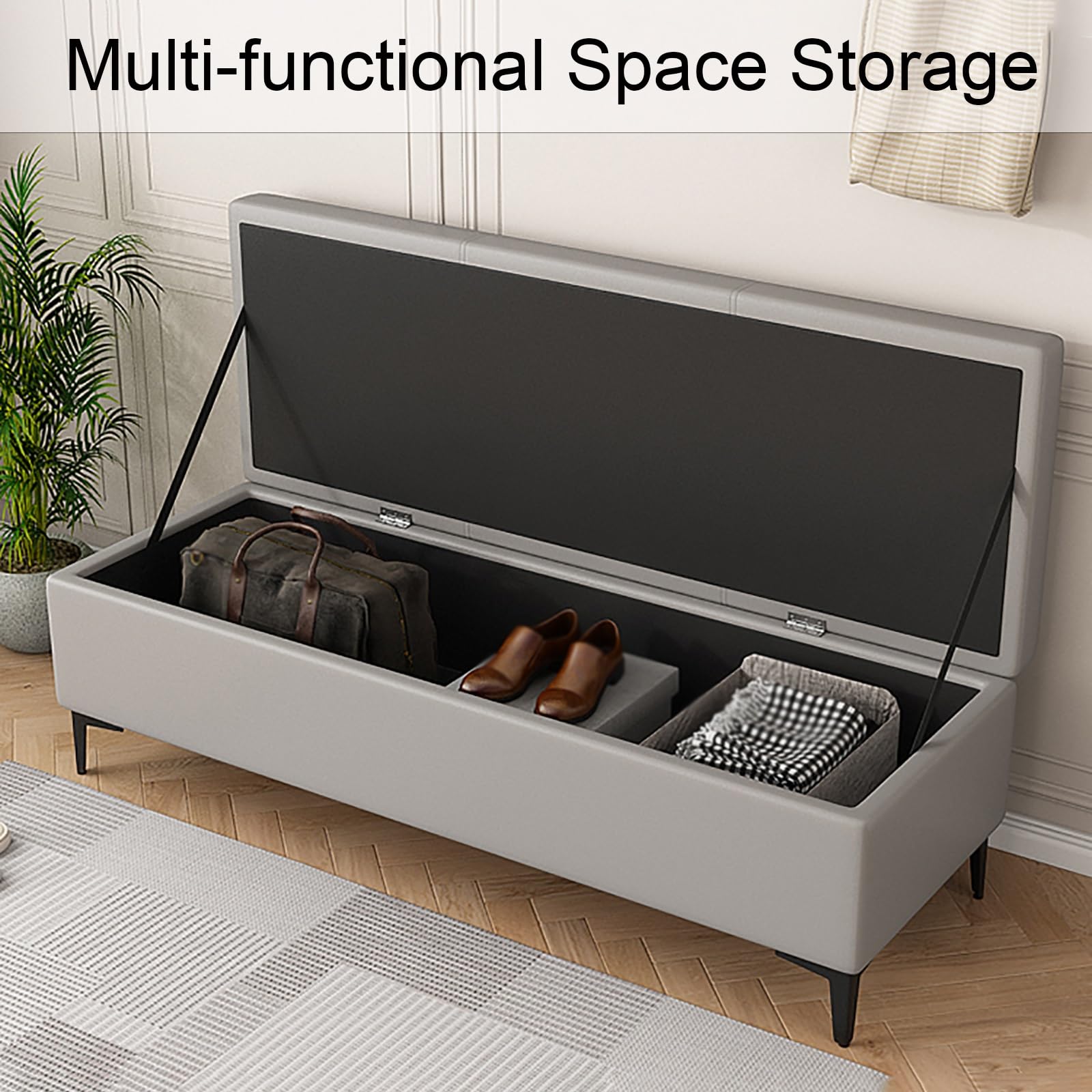 Banco Almacenamiento de Cuero, Reposapiés para Sala de Estar, Banco con puf Almacenaje y Asiento, Sala de Estar, Dormitorio(Green,59in/150cm)
