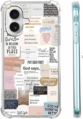 Miniatura 55 de Cubierta de Teléfono con Versículos de la Biblia y Citas Cristianas de Jesús en Collage, Funda Protectora Suave de TPU de Moda para iPhone 16 Pro,