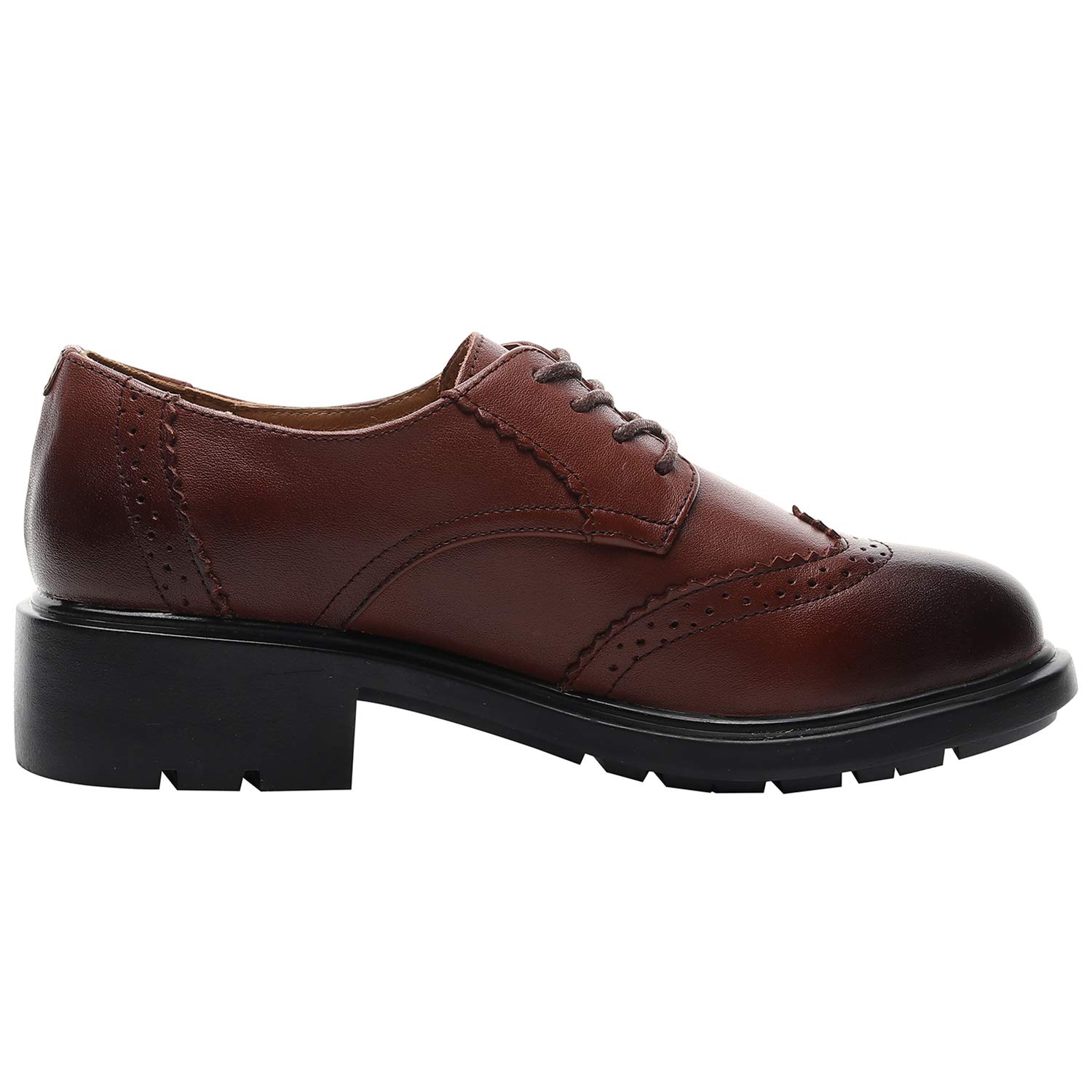 rismart Femmes Ronde Orteil Lacets Cuir Brogue Oxfords Chaussures de Ville à Lacets