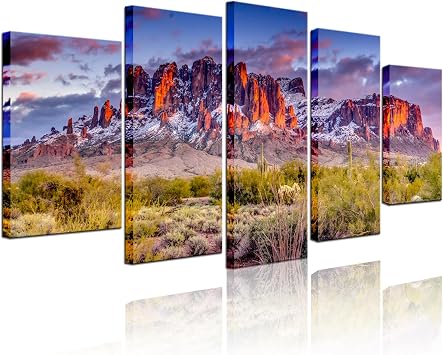 Biuteawal - Superstition Mountains Sunset Arizona Western Wall Art Desert Cactus Landscape Paintings Canvas Art Print Nature Pictures for Home Wall Decoration Ready to Hang