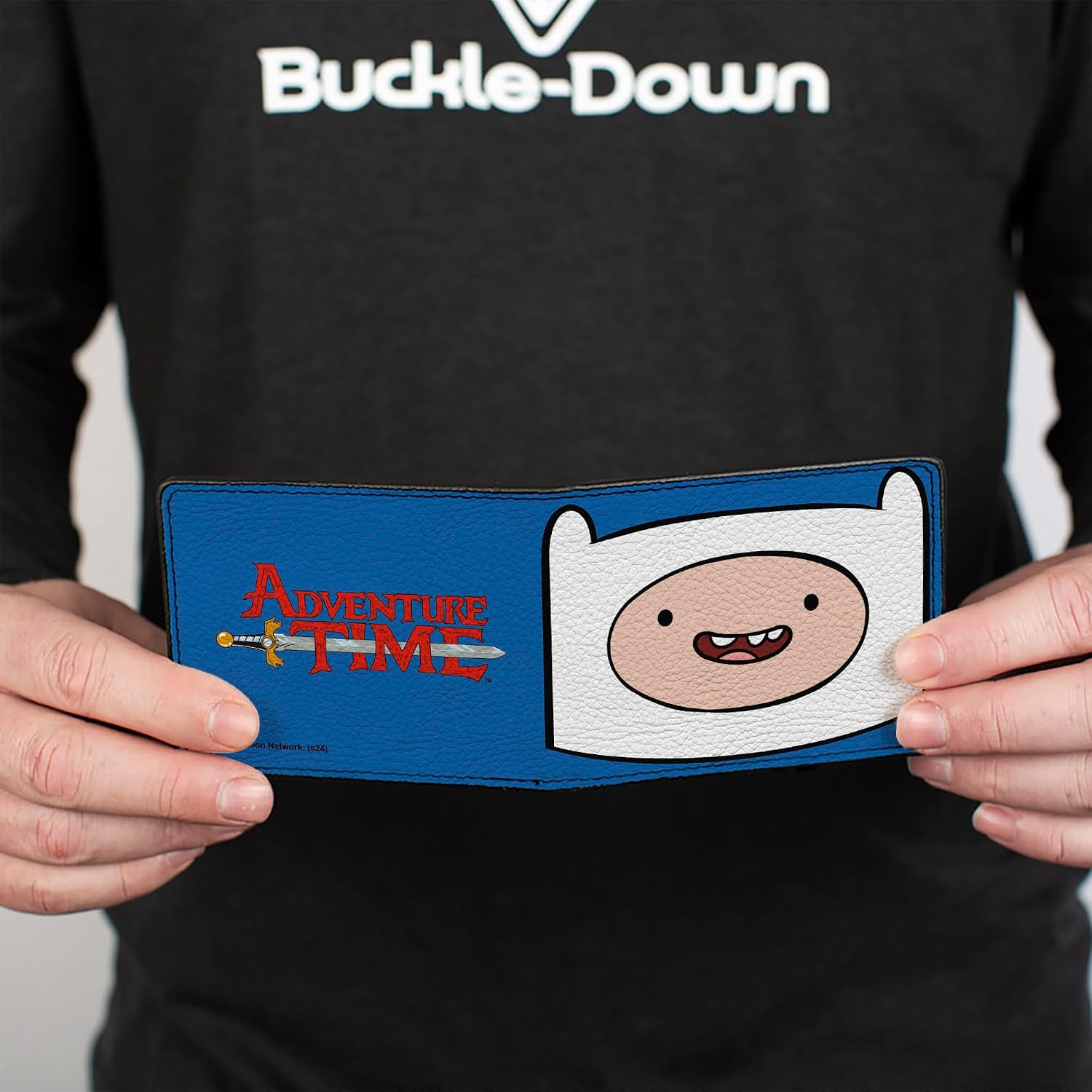 Buckle-Down Cartoon Network Wallet, Bifold, Adventure Time Title Logo and Finn Smiling Face Blue, Vegan Leather