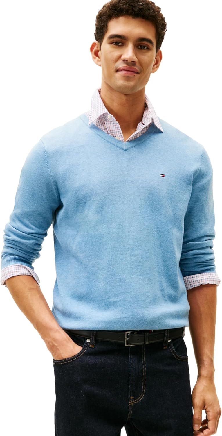 Tommy Hilfiger Mens Essential Long Sleeve Cotton V-Neck Pullover Sweater