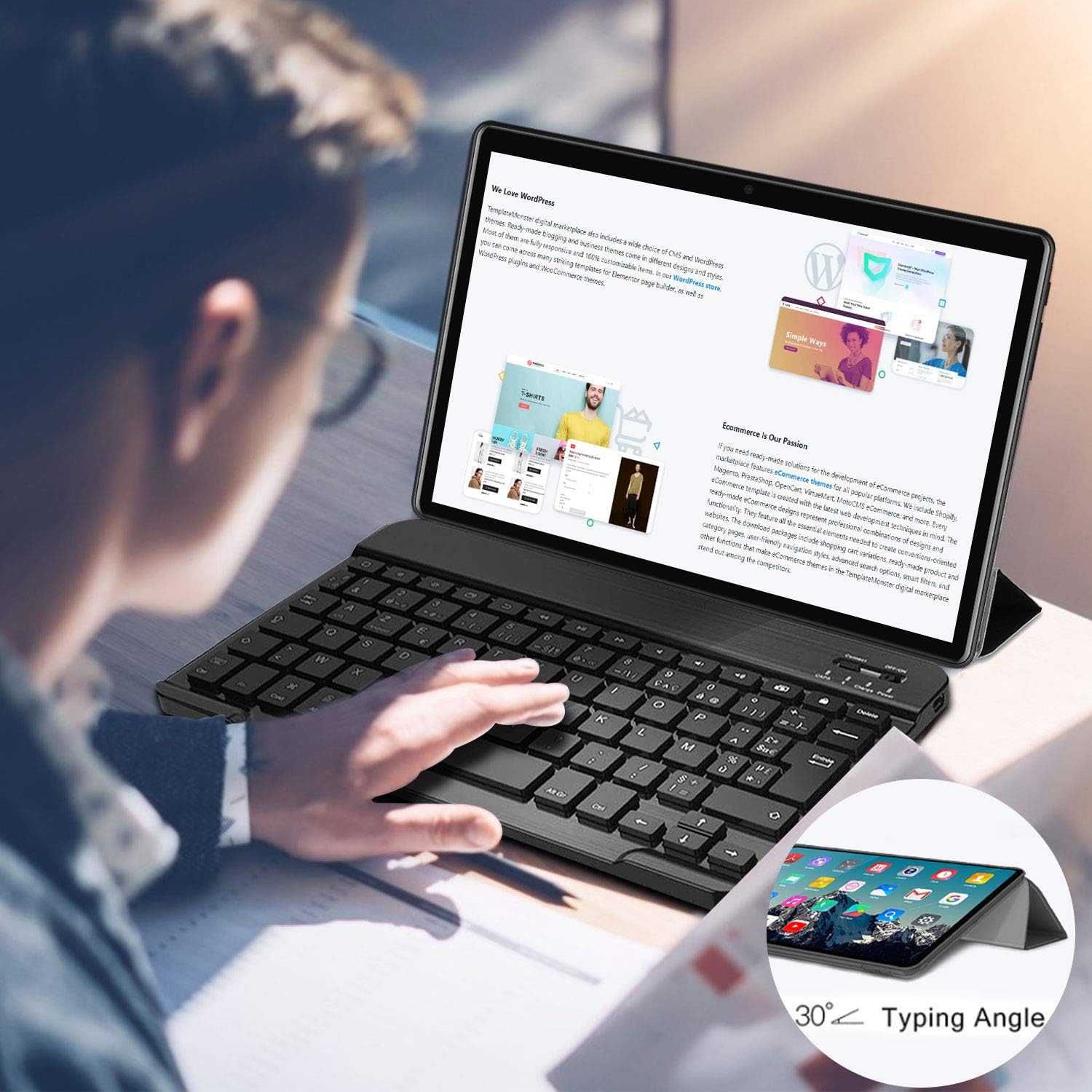 Blасk Frіdау Sаlе 2022 Tablet with Keyboard, Tablet 10 Inch 2 in 1 Android Quad Core, 1280 x 800 IPS HD Display, 8MP Dual Camera 8000mAh, 4G LTE Dual SIM + WiFi (Black)