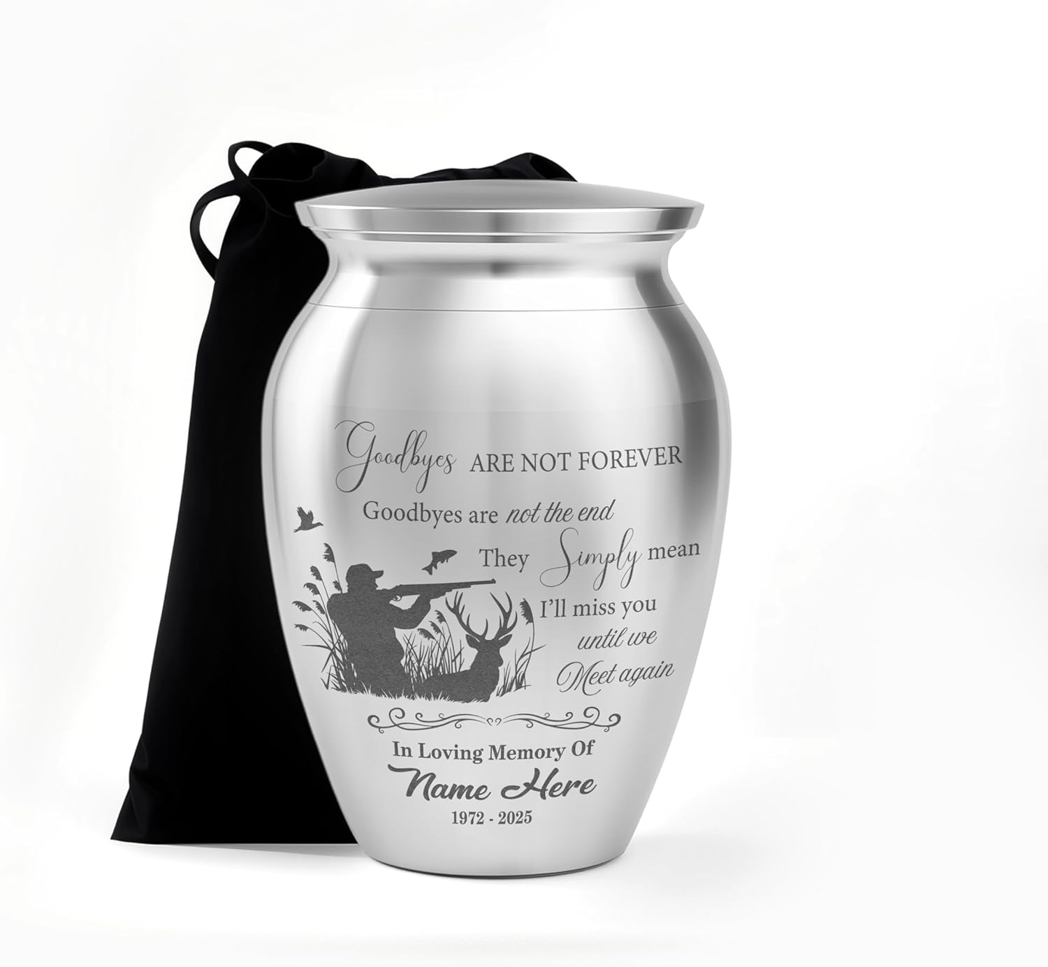 Artsy Woodsy Personalized Deer Hunting Mini Urns Stainless Steel, Decorative Memorial Keepsake Urns Engraved 2.56 inch, Urns for Adults Human Ashes, Gifts for Hunters (10, 2.56x1.77)